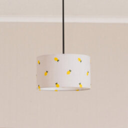 Valuelights Brae Natural White Fabric Lemon Embroidered Small Drum Lamp Shade (D)25Cm - thumbnail 1