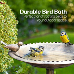 Divchi Bird Bath For Garden Freestanding  Feeder Bowl Pedestal For Outdoors Patio Yard & Lawn Décor Bronze Bird Bath With 1 Bird - thumbnail 3