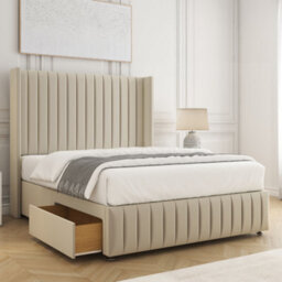 Bsspoke Luna Divan Bed Cream Plush Velvet 54Inch Headboard & Footboard 2 Drawers Footend & No Mattress In 4Ft 4Ft6 5Ft 6Ft