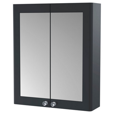 FNX Bathrooms Heritage 600mm 2 Door Soft Black Wall Hung Mirror Cabinet Traditional 715mm - image 1