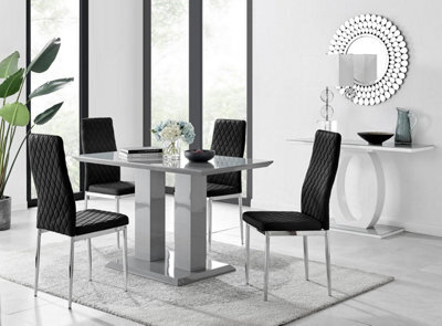 Furniturebox Uk Imperia 4 Grey Dining Table And 4 Black Velvet Milan Chairs - image 1