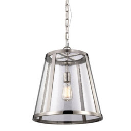 Elegant 1 Bulb Ceiling Pendant Light Fitting In Polished Nickel For Modern Interiors - thumbnail 1