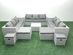Fimous Rattan Garden Outdoor Furniture Set 13 Seater Rattan Garden Sofa Set 4 Stools Light Grey - thumbnail 1
