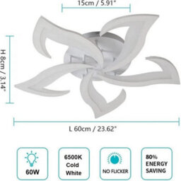 60W Modern Led Ceiling Light 5-Petals 6000K Chandelier Living Room Pendant Light - thumbnail 2