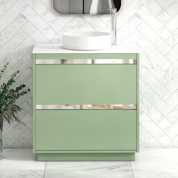 Royal Bathrooms Orion 800mm Mint Sage Floor Standing Plain White Countertop Vanity Unit 2 Drawer With Art Basin & Chrome Accent Trim