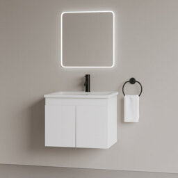 Plum&clay Complete Bathroom Suite Black Taps 600mm White Wall Hung Vanity Unit Bath Shower Screen Toilet Waste - thumbnail 2