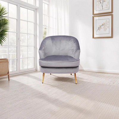 Fwstyle Grey Velvet Padded Cushioned Tub Chair Armchair - image 1