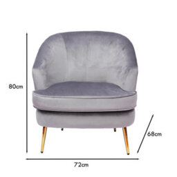Fwstyle Grey Velvet Padded Cushioned Tub Chair Armchair - thumbnail 4