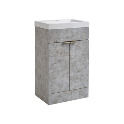 Homestylestore 502mm Concrete Grey Floorstanding Bathroom Vanity Unit And Aged Gold Finger Pull Handle - image 1