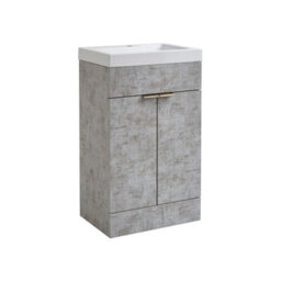 Homestylestore 502mm Concrete Grey Floorstanding Bathroom Vanity Unit And Aged Gold Finger Pull Handle - thumbnail 1