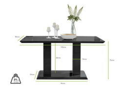 Furniturebox Imperia Black High Gloss 6 Seater Dining Table With Structural 2 Plinth Column Legs Cream Fabric Halle Modern Chairs - thumbnail 7