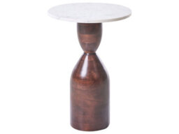 Wyld And Coco Round Side Table With Marble Top And Warm Mango Wood Base, 36Cm Diameter, 50Cm Height - thumbnail 1
