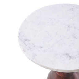 Wyld And Coco Round Side Table With Marble Top And Warm Mango Wood Base, 36Cm Diameter, 50Cm Height - thumbnail 3