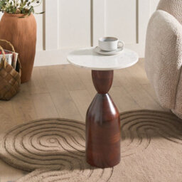 Wyld And Coco Round Side Table With Marble Top And Warm Mango Wood Base, 36Cm Diameter, 50Cm Height - thumbnail 2