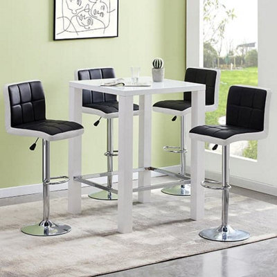 Furniture in Fashion Jam Square Glass White Gloss Bar Table 4 Copez Black Stools - image 1