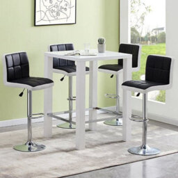 Furniture in Fashion Jam Square Glass White Gloss Bar Table 4 Copez Black Stools - thumbnail 1