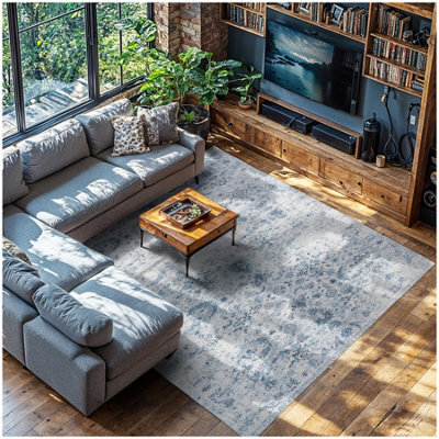 Tectake Vintage Rug Amara - Faded Design, Machine Washable, Short Pile & Non-Slip Underside 240 X 340 Cm - Blue - image 1
