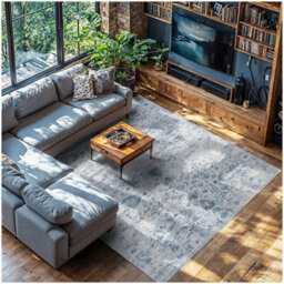 Tectake Vintage Rug Amara - Faded Design, Machine Washable, Short Pile & Non-Slip Underside 240 X 340 Cm - Blue - thumbnail 1