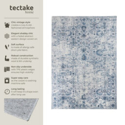 Tectake Vintage Rug Amara - Faded Design, Machine Washable, Short Pile & Non-Slip Underside 240 X 340 Cm - Blue - thumbnail 2