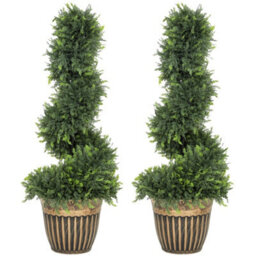 Homcom Set Of 2 Potted Artificial Plants, Topiary Spiral Cypress Trees, 90Cm - thumbnail 2