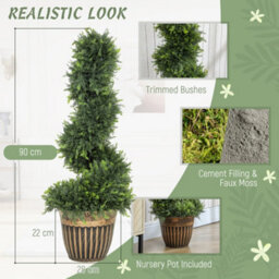 Homcom Set Of 2 Potted Artificial Plants, Topiary Spiral Cypress Trees, 90Cm - thumbnail 4