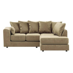 Furnishings For Less UK Brooklyn Plush Velvet 3 To 4 Seater L Shaped Corner Sofa Foam Beige Right Hand Facing - thumbnail 2