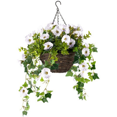 Christow Artificial Petunia Wicker Hanging Basket Uv Resistant Foliage White 25Cm - image 1
