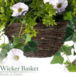 Christow Artificial Petunia Wicker Hanging Basket Uv Resistant Foliage White 25Cm - thumbnail 4
