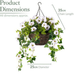 Christow Artificial Petunia Wicker Hanging Basket Uv Resistant Foliage White 25Cm - thumbnail 7