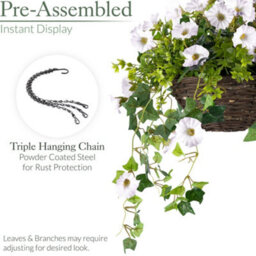 Christow Artificial Petunia Wicker Hanging Basket Uv Resistant Foliage White 25Cm - thumbnail 6