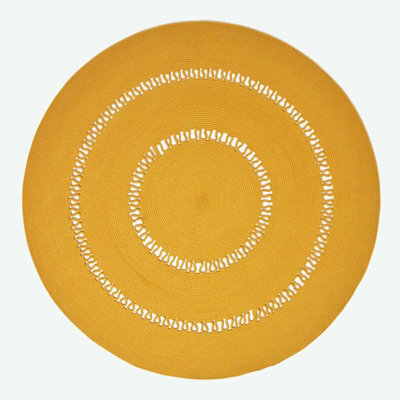 Homescapes Mustard Crochet Braided Rug 120Cm Round - image 1