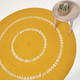 Homescapes Mustard Crochet Braided Rug 120Cm Round - thumbnail 2