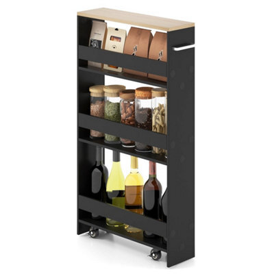 Black 13 Cm Narrow Rolling Kitchen Trolley - image 1