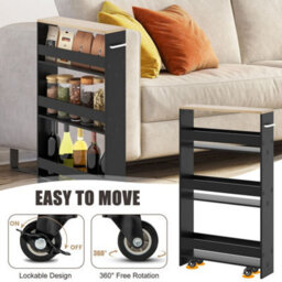 Black 13 Cm Narrow Rolling Kitchen Trolley - thumbnail 5