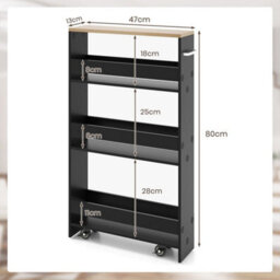 Black 13 Cm Narrow Rolling Kitchen Trolley - thumbnail 2