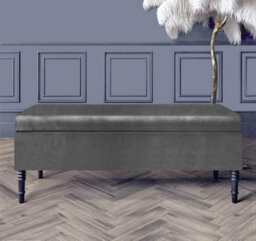 Paris Plain 180Cm Ottoman Storage Bench - Plush Velvet Shoe Bench - Steel Grey Upholstery Footstool With Storage