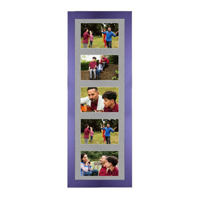 AK Frames 26X8 Purple Sleek Multi Photo Frame With Silver Mount - Holds 5 Apertures (5X) 6X4 Photos - image 1