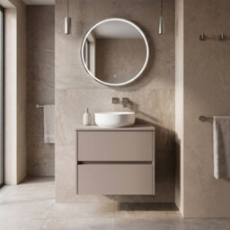 Balterley Chartley Contemporary Wall Hung 2 Drawer Vanity Unit With Laminate Worktop, 600mm, Taupe - thumbnail 4
