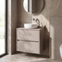 Balterley Chartley Contemporary Wall Hung 2 Drawer Vanity Unit With Laminate Worktop, 600mm, Taupe - thumbnail 3