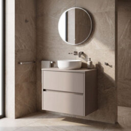 Balterley Chartley Contemporary Wall Hung 2 Drawer Vanity Unit With Laminate Worktop, 600mm, Taupe - thumbnail 2