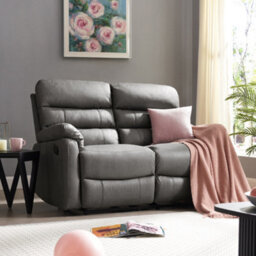 Home Detail Maxwell Sofa Suite 2 Seater Manual Recliner Air Leather Padded, Grey - thumbnail 1