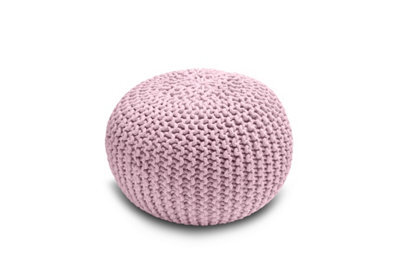 Knitted Pouffe Chunky Round Footstool Ottoman 100% Cotton Handmade Pink