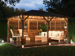 Dunster House Wooden Gazebo Louvre Wall 4M X 3M Garden Shelter Roof Shingles Utopia - thumbnail 2
