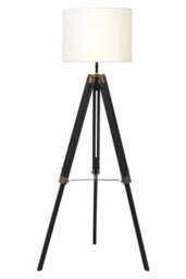 Orsina Tripod Floor Lamp With Black Base, Cylindrical Shade Standing Lamp, Wooden Floor Lamp With Metal Bracing - thumbnail 2