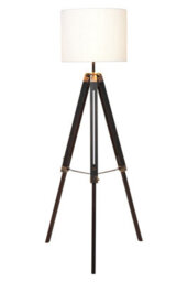 Orsina Tripod Floor Lamp With Black Base, Cylindrical Shade Standing Lamp, Wooden Floor Lamp With Metal Bracing
