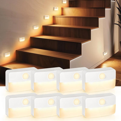 Amorly Set Of 8 Warm White Indoor Motion Sensor Stair Lights, Battery Operated Portable Led Night Light For Hallway, Bedroom, Steps - image 1