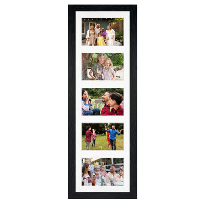 AK Frames 26X8 Black Modern Multi Photo Frame With White Mount - Holds 5 Apertures (5X) 6X4 Photos - image 1