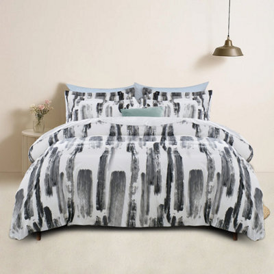 Bedlooms Grey Stripes Printed Duvet Cover Set, Reversible & Hypoallergenic Bedding Pack, Single 135X200Cm