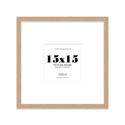 "15X15"" Oak Picture Frame - 15X15"" Square Frame With 11X11"" Mount For 15X15""/11X11"" Pictures Moderrn Style Thin Edge, 1 Pack" - image 1