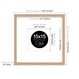 "15X15"" Oak Picture Frame - 15X15"" Square Frame With 11X11"" Mount For 15X15""/11X11"" Pictures Moderrn Style Thin Edge, 1 Pack" - thumbnail 2